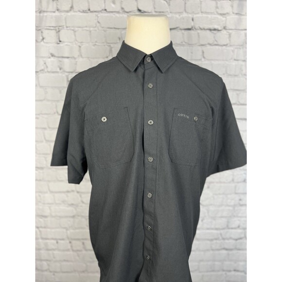 Orvis Tech Shirt Men Large Short Sleeve Black 100%Polyester Double Chest Pockets - Picture 3 of 8